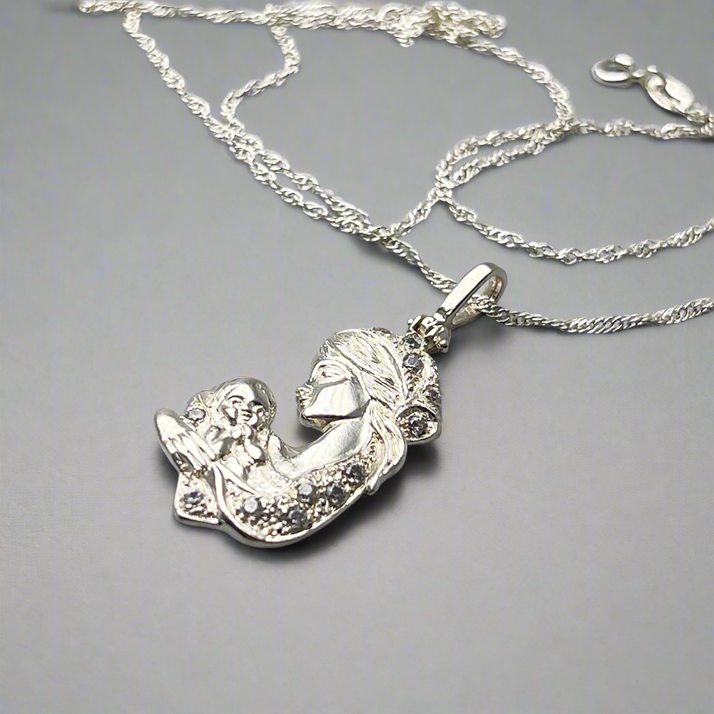 Mom and Baby Silver Necklace