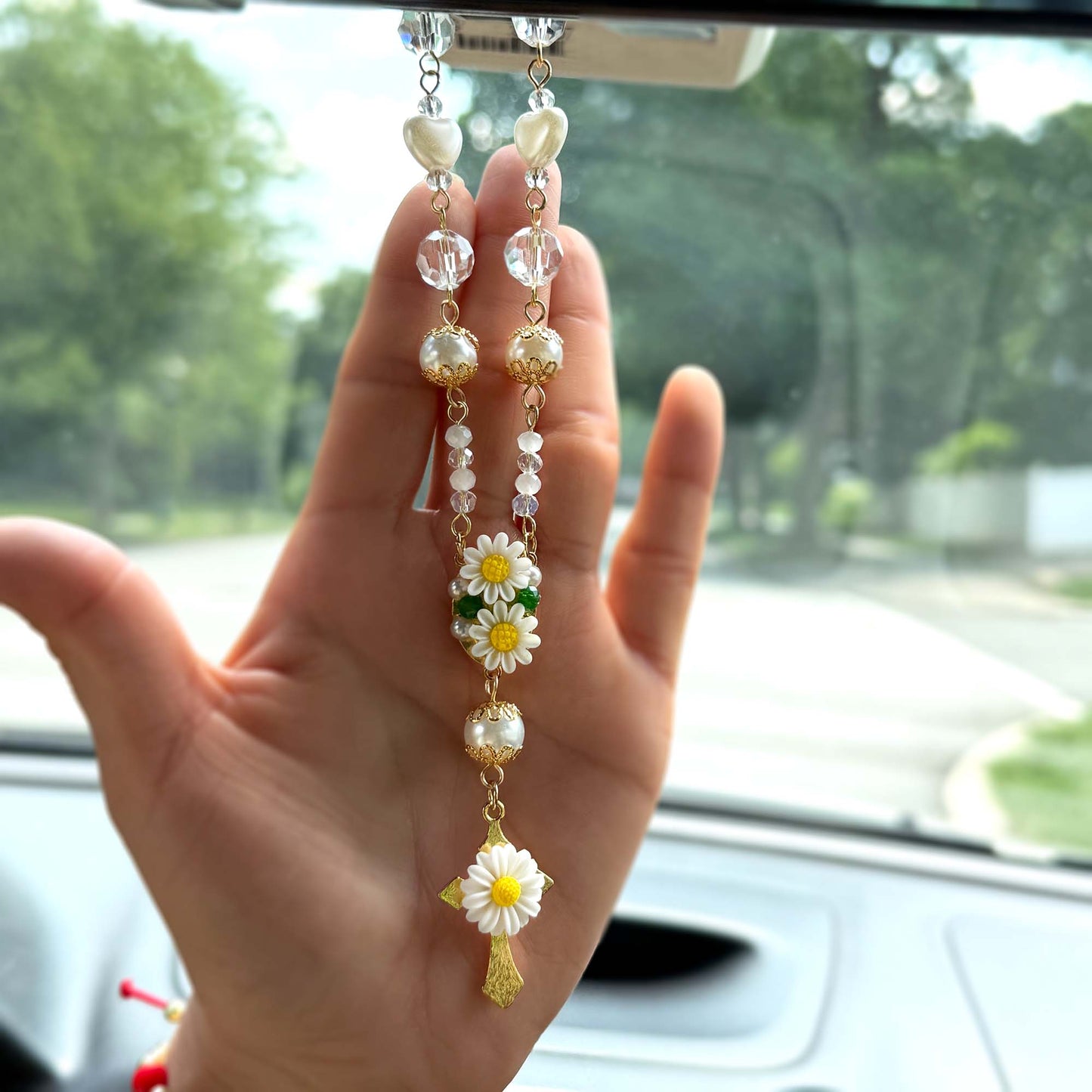 Floral Rosary Car Charm