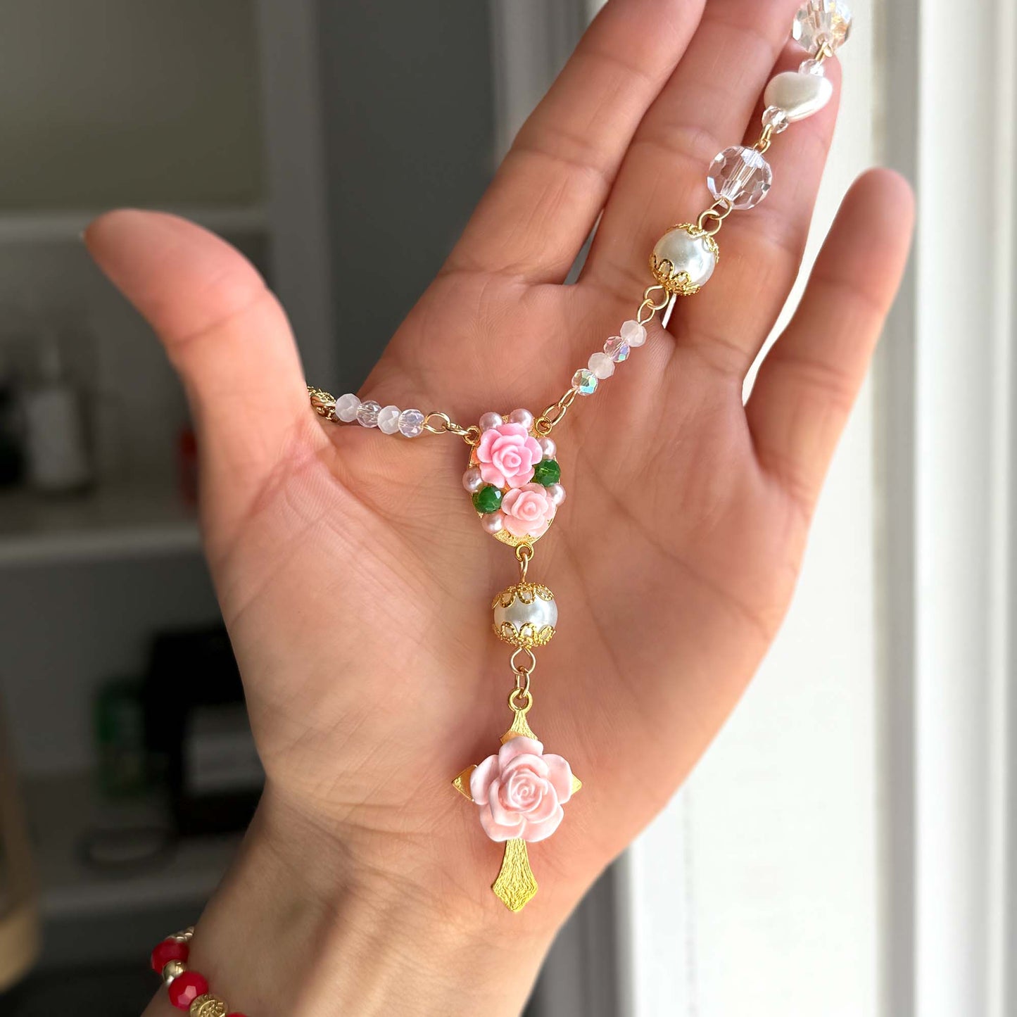 Floral Rosary Car Charm