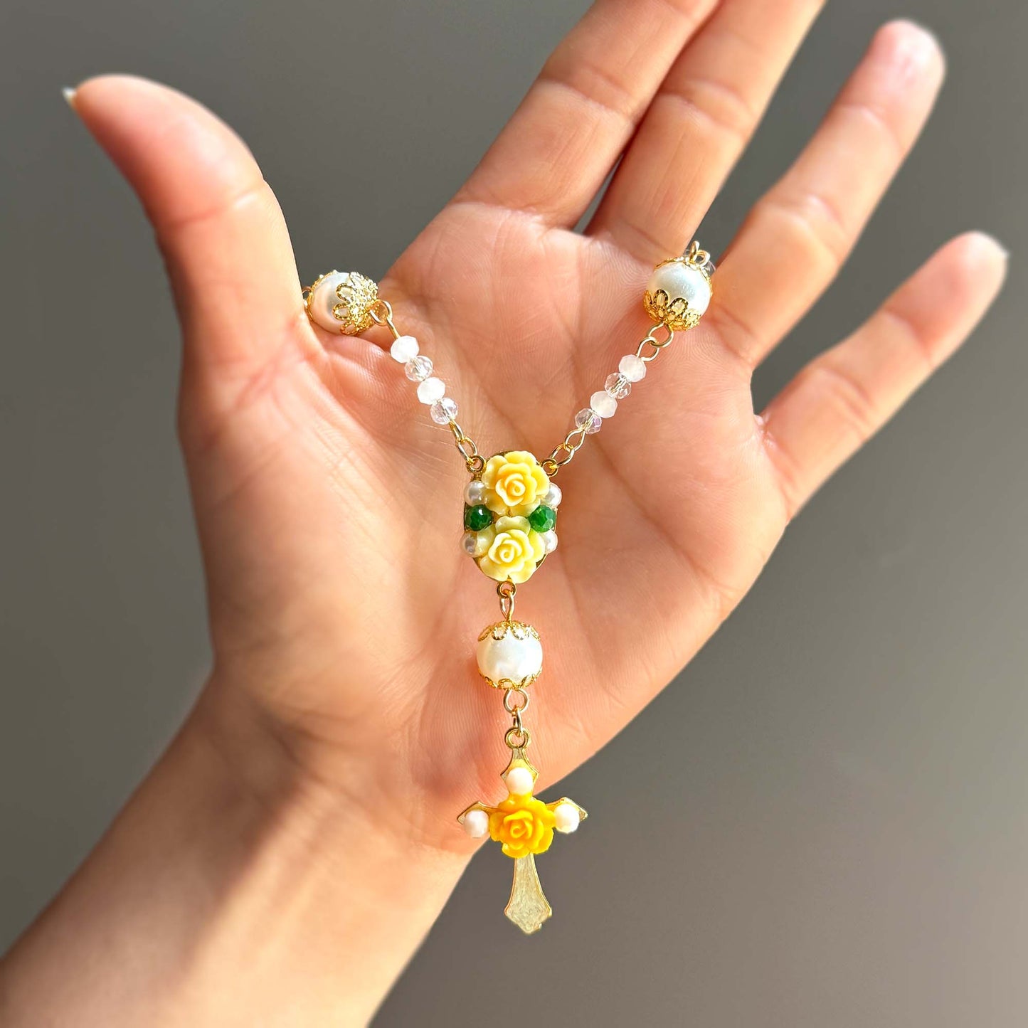 Floral Rosary Car Charm