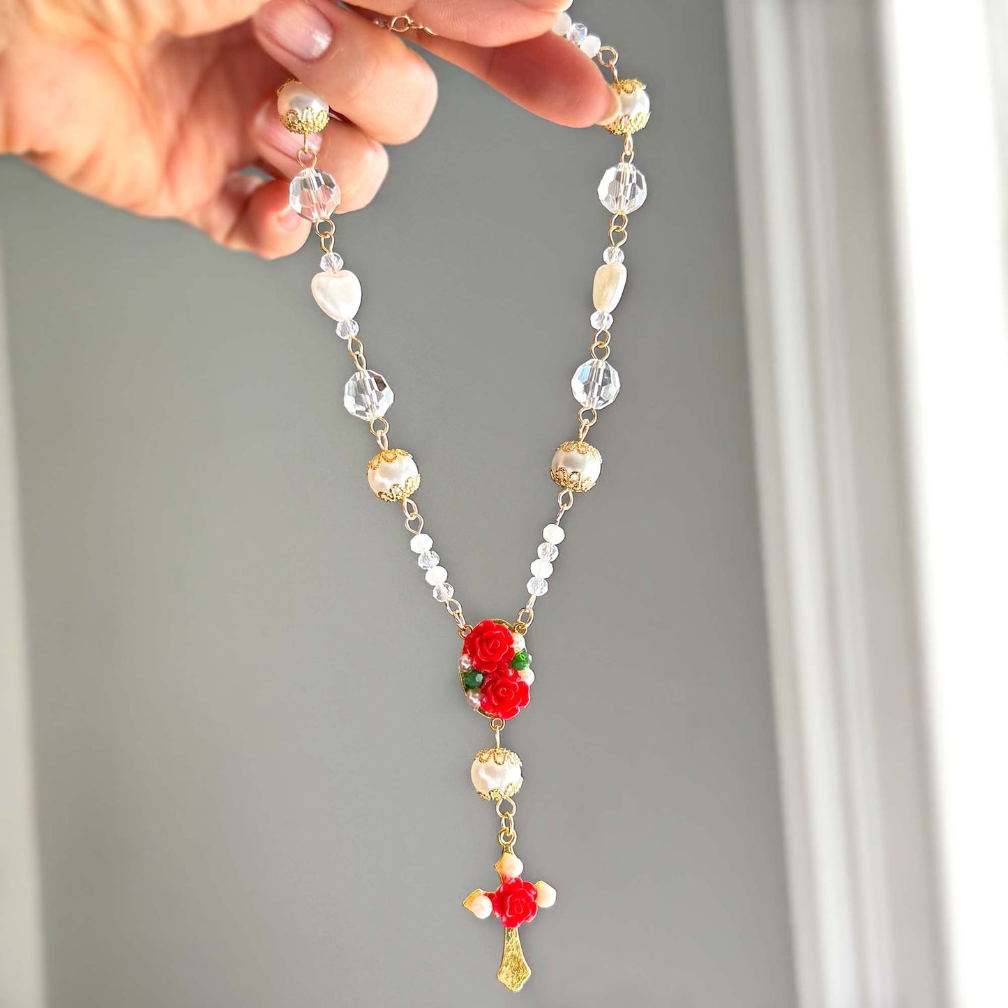 Floral Rosary Car Charm