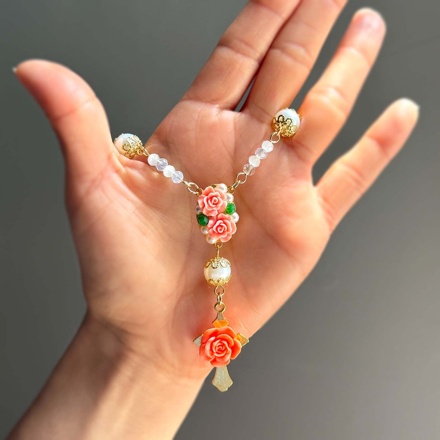 Floral Rosary Car Charm