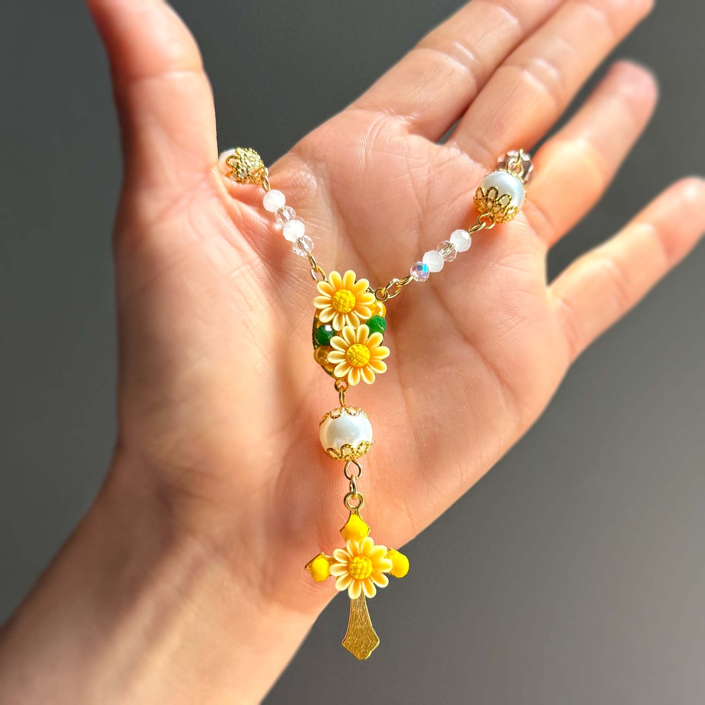 Floral Rosary Car Charm