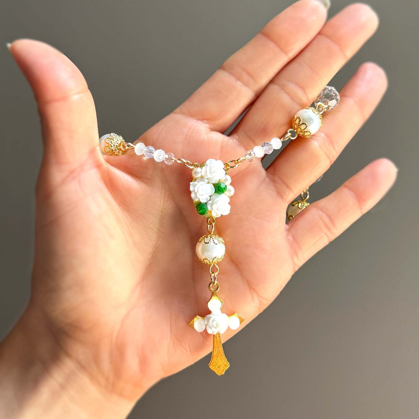 Floral Rosary Car Charm
