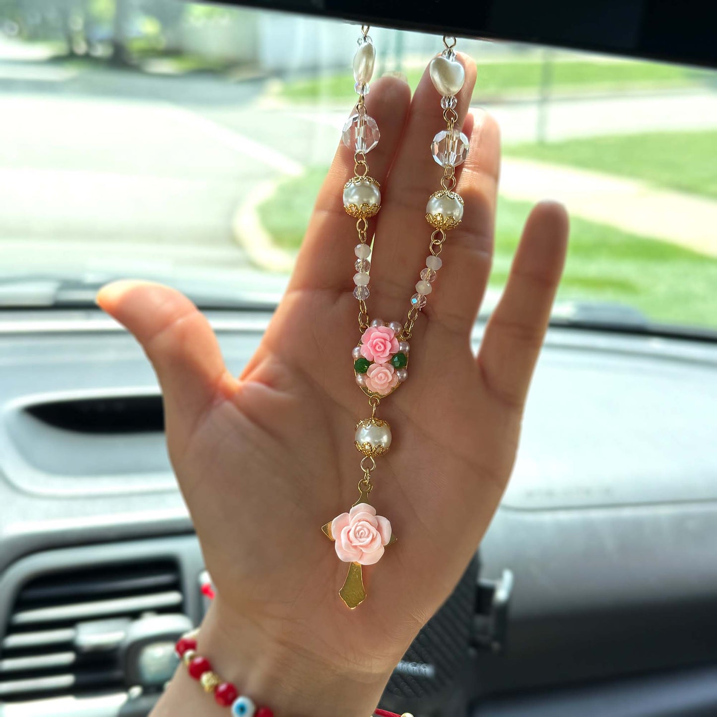Floral Rosary Car Charm