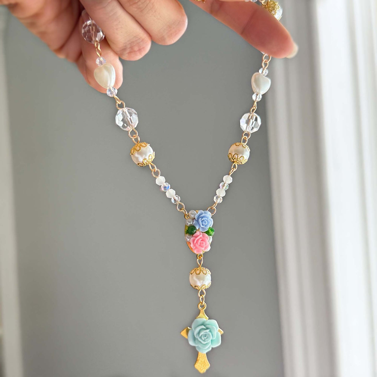 Floral Rosary Car Charm