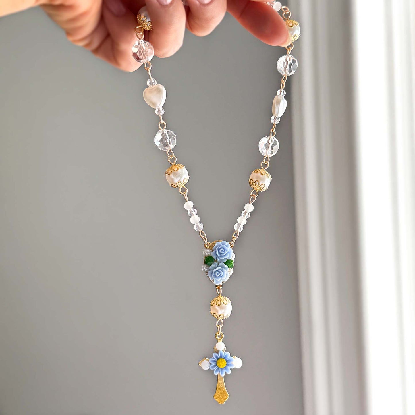 Floral Rosary Car Charm