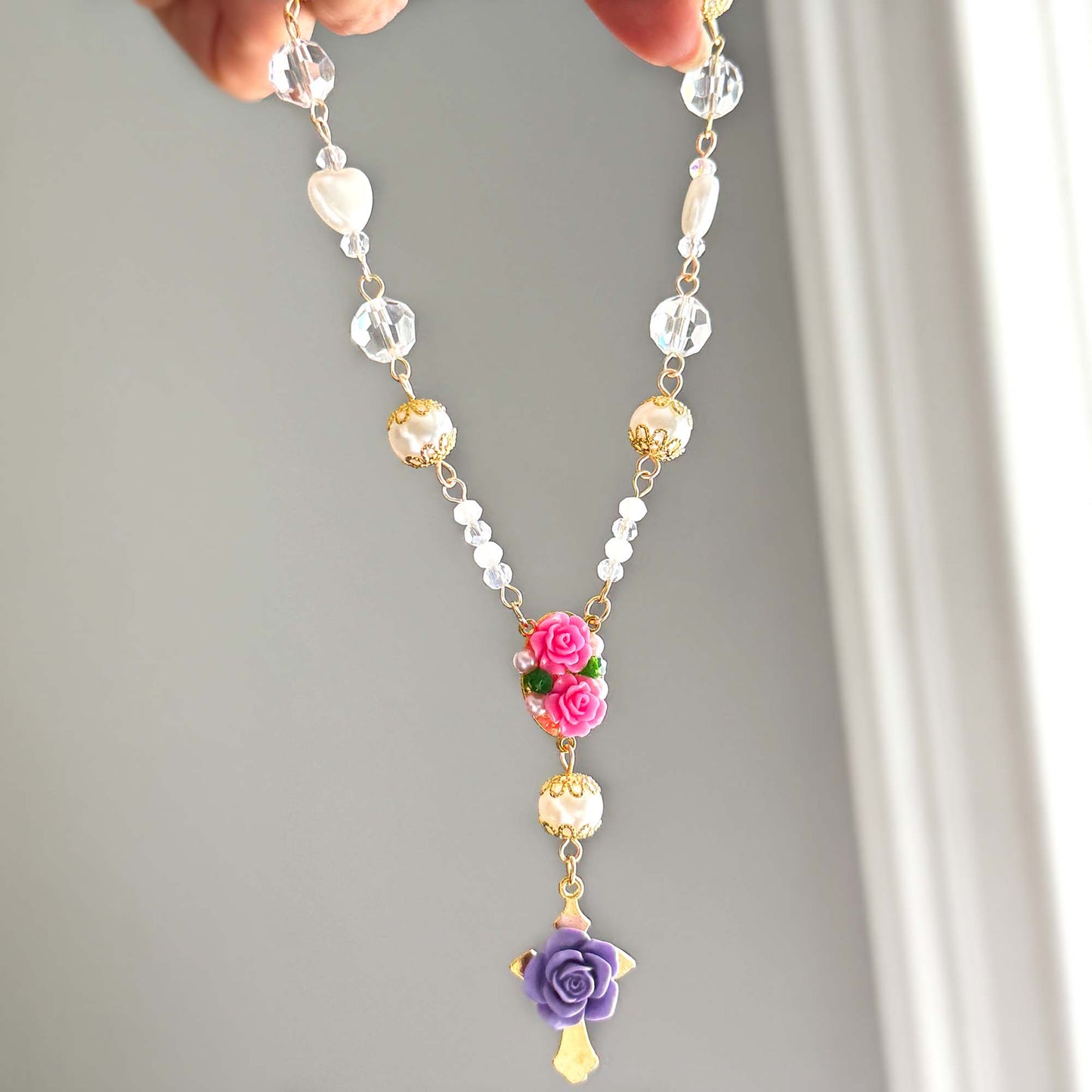 Floral Rosary Car Charm