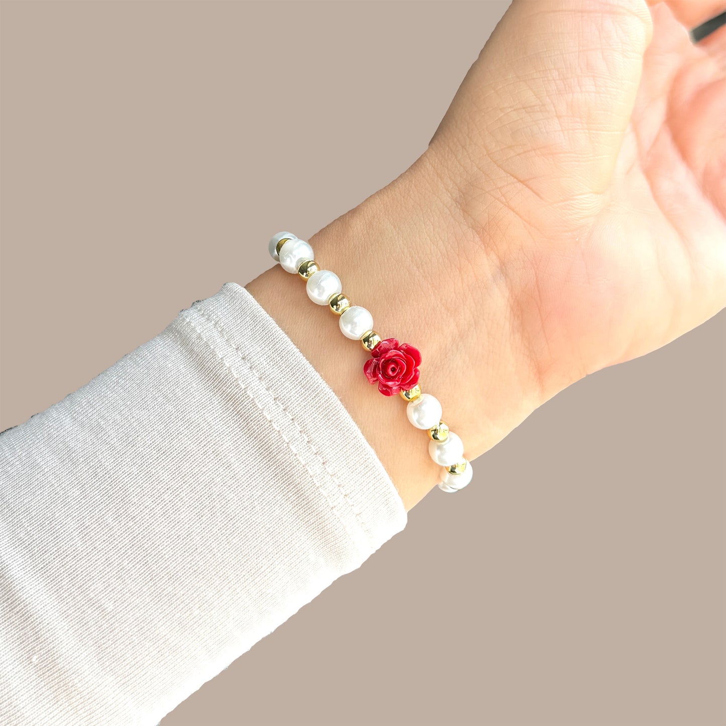 Red Rose Pearl Bracelet