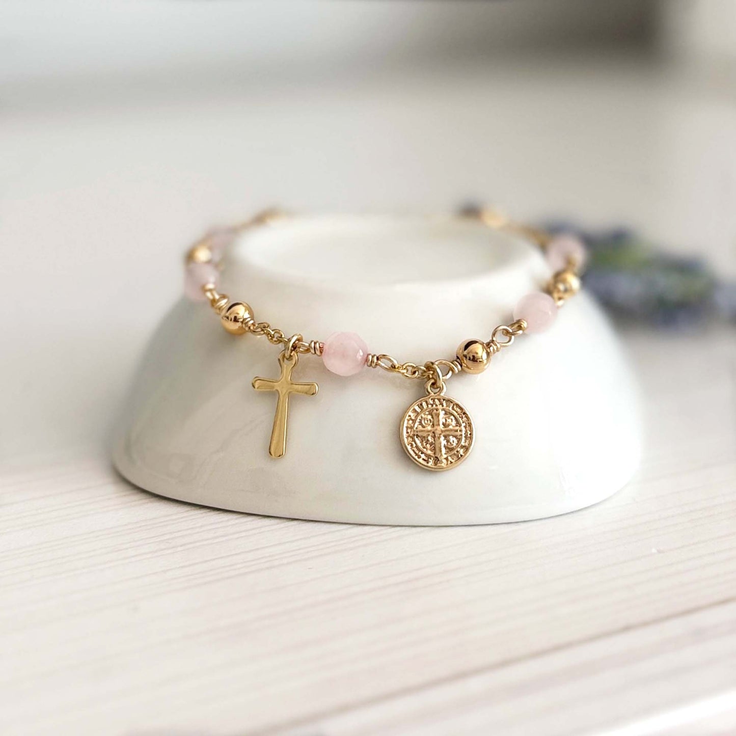 Rose quartz rosary bracelet