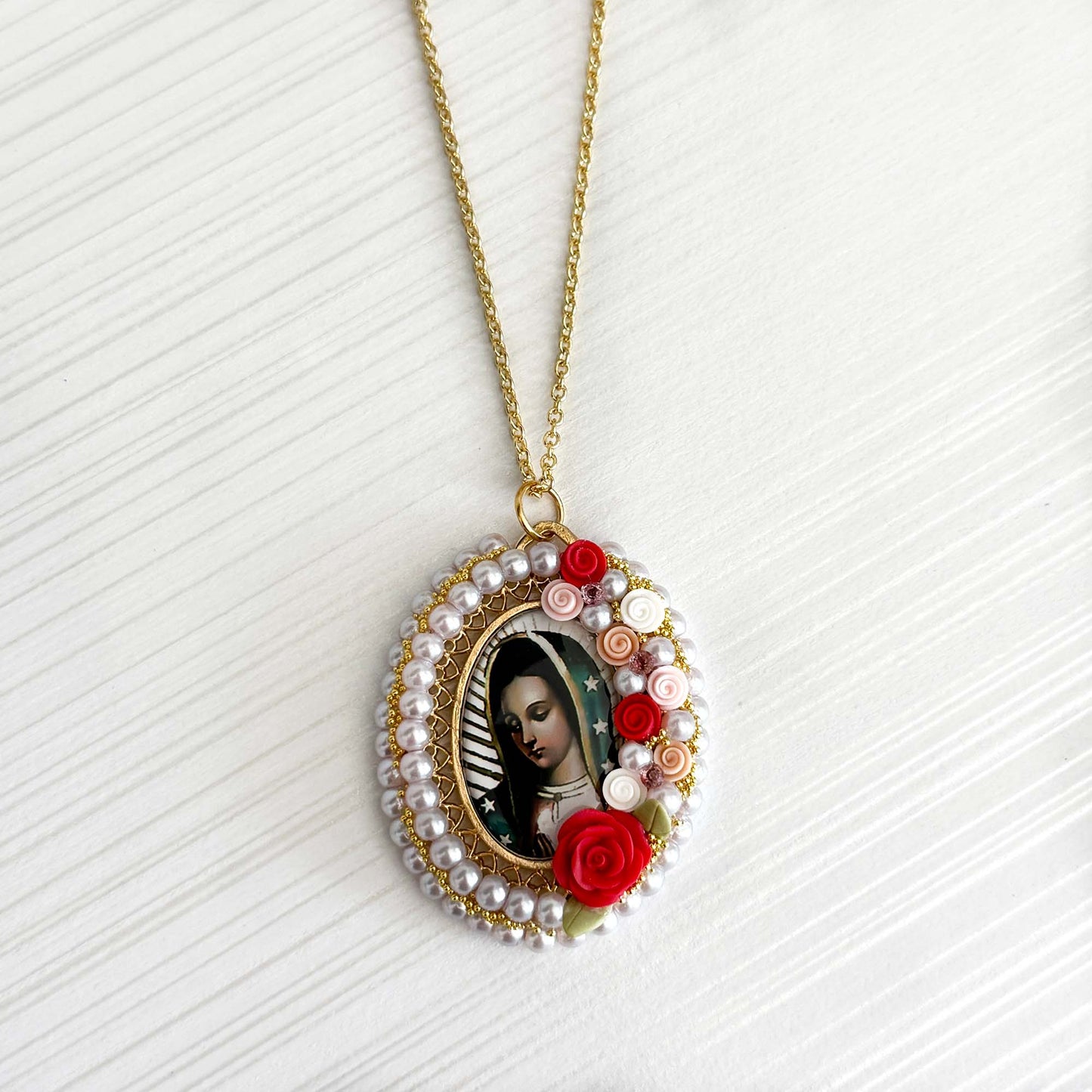 Virgin Mary Floral Necklace