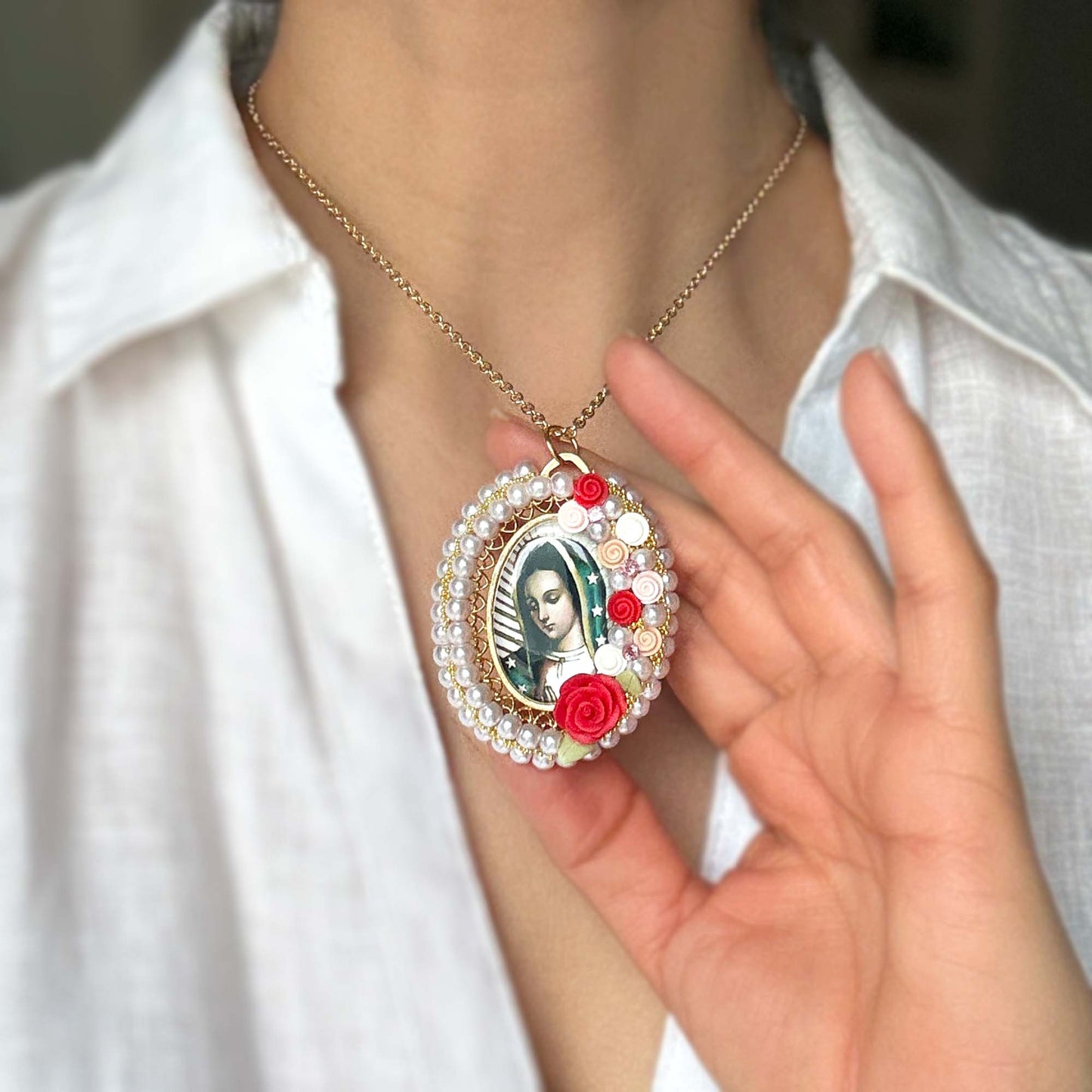 Virgin Mary Floral Necklace