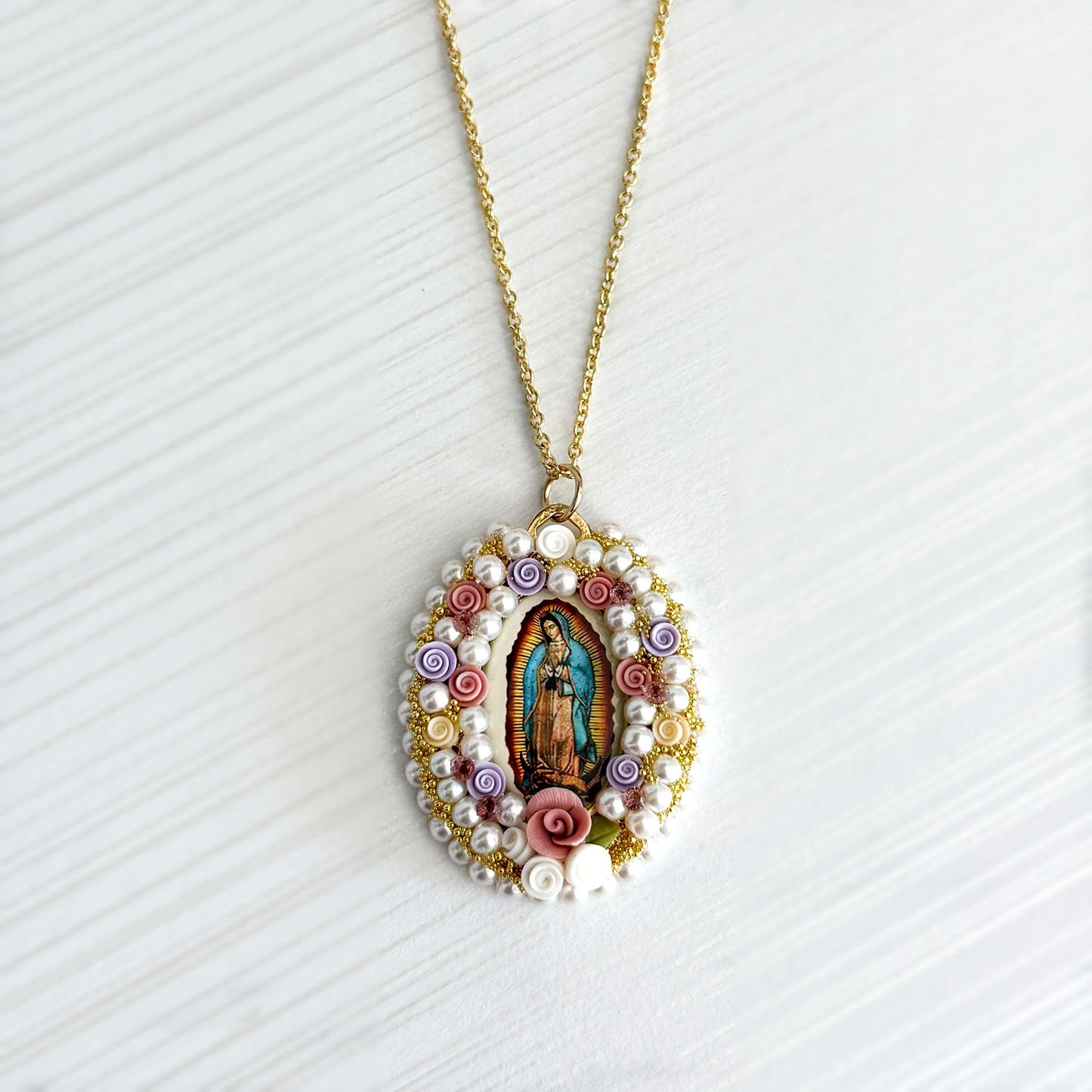 Virgin mary Floral Necklace
