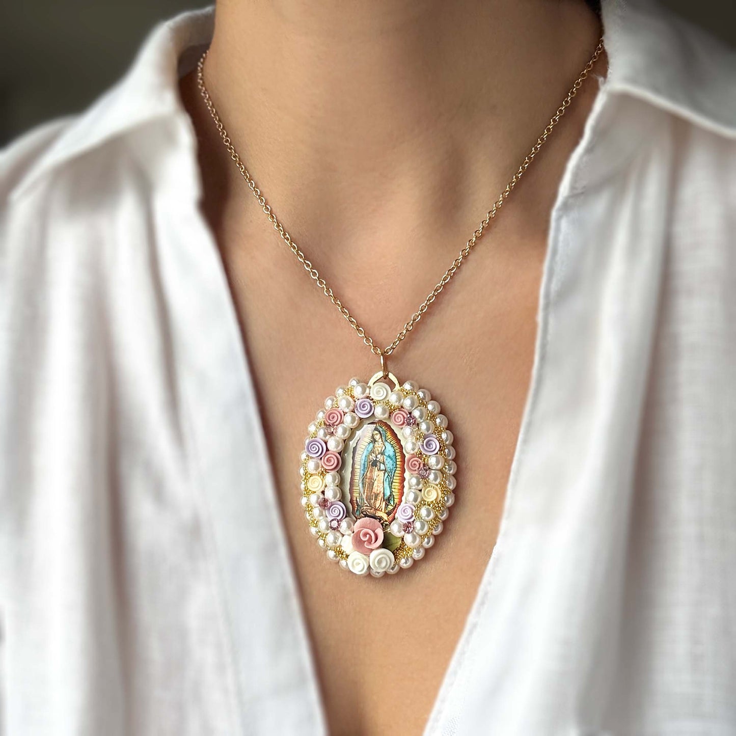 Virgin mary Floral Necklace