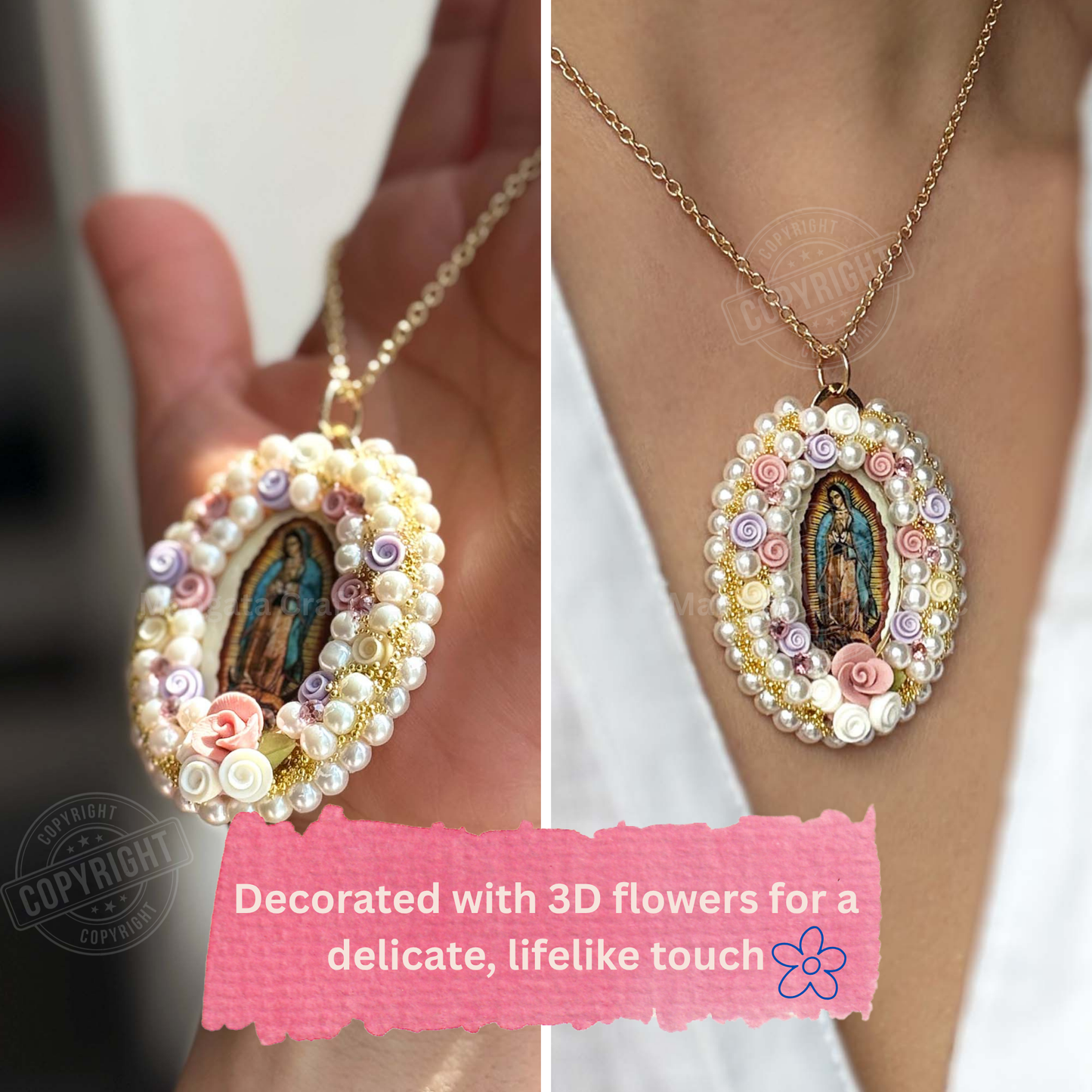 Virgin mary Floral Necklace