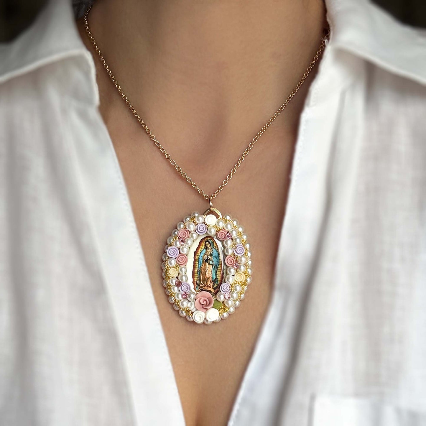 Virgin mary Floral Necklace