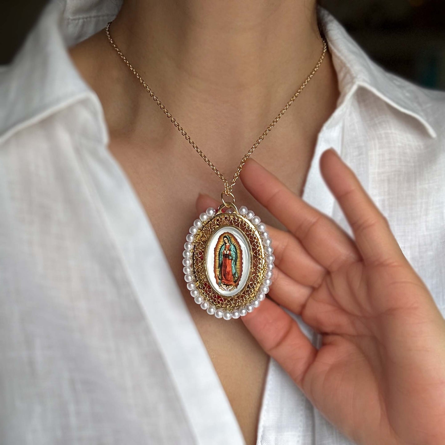 Virgin Mary Floral Necklace