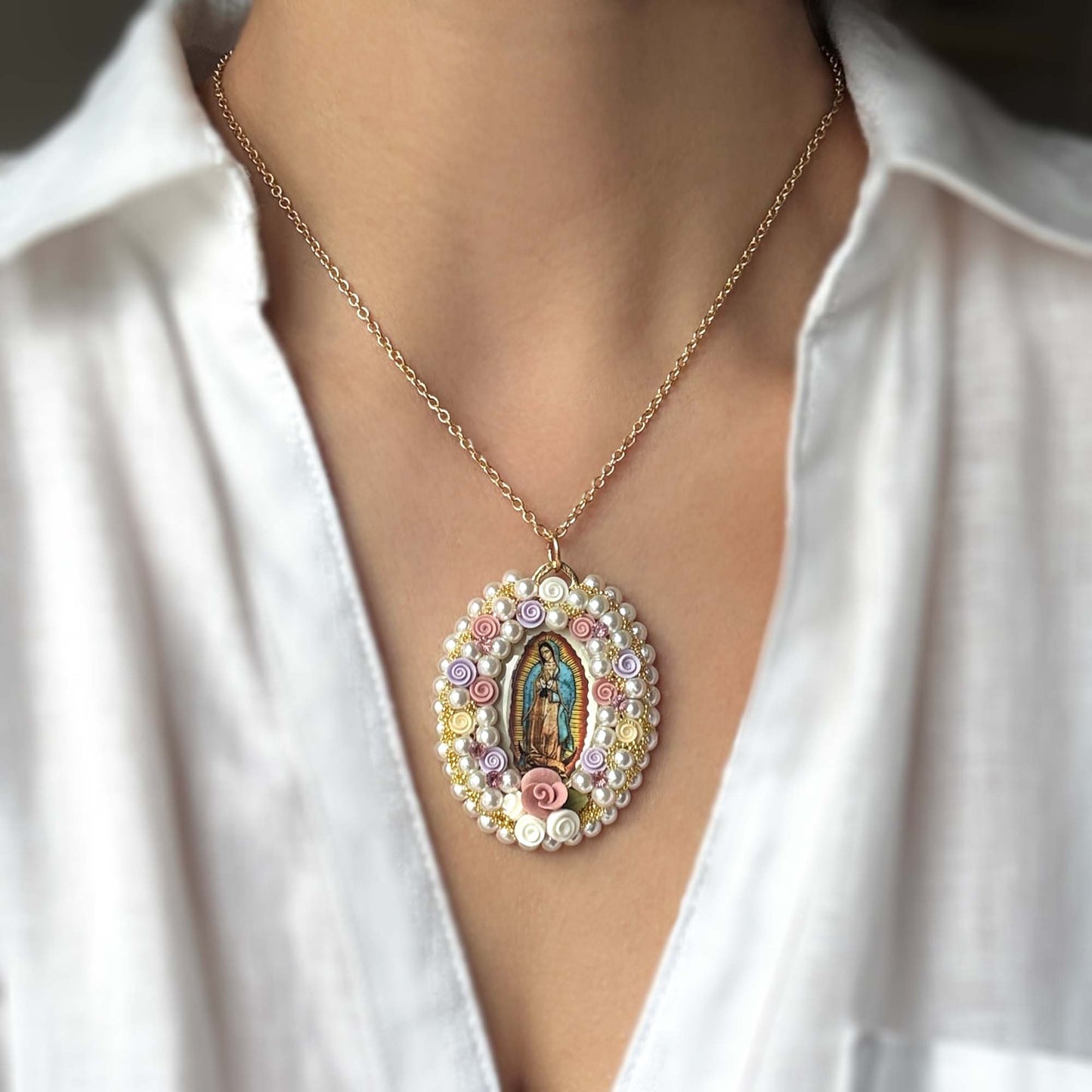 Virgin mary Floral Necklace