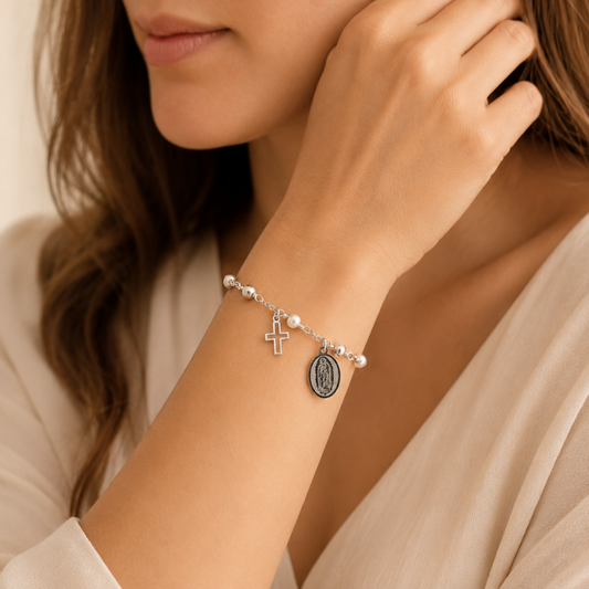 Our Lady of Guadalupe Silver Rosary Bracelet