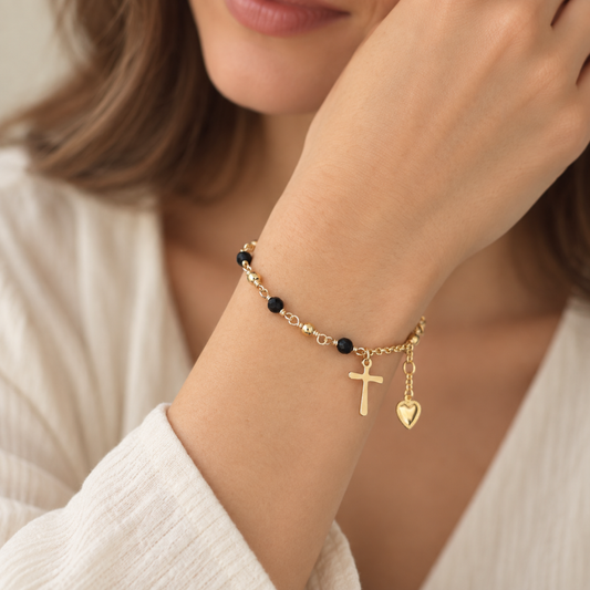 Black Onyx Gold Rosary Bracelet
