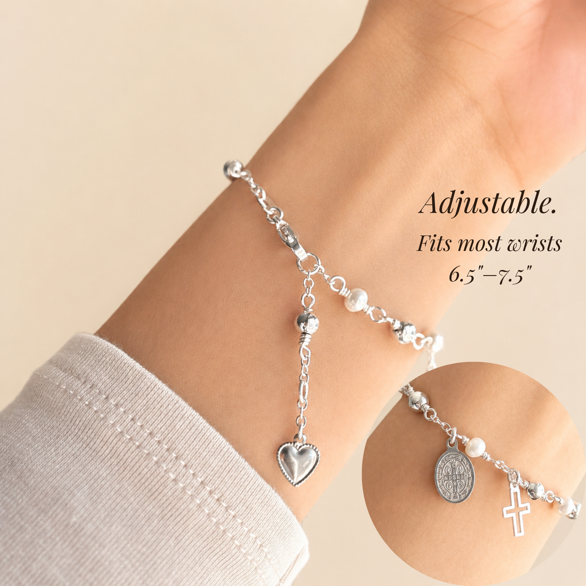 Adjustable St Benedict prayer bracelet for women