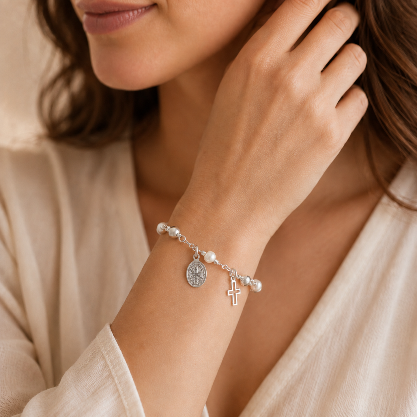 St. Benedict Silver Rosary Bracelet