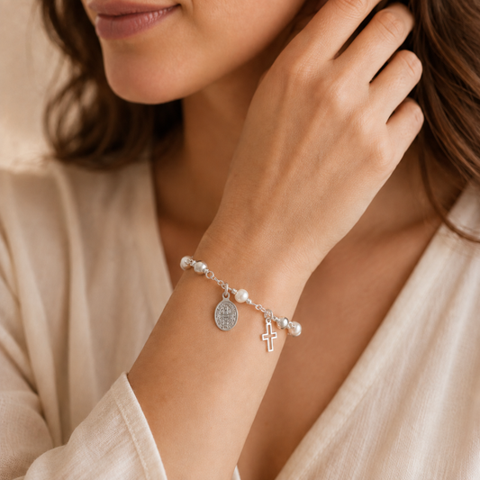 St. Benedict Silver Rosary Bracelet