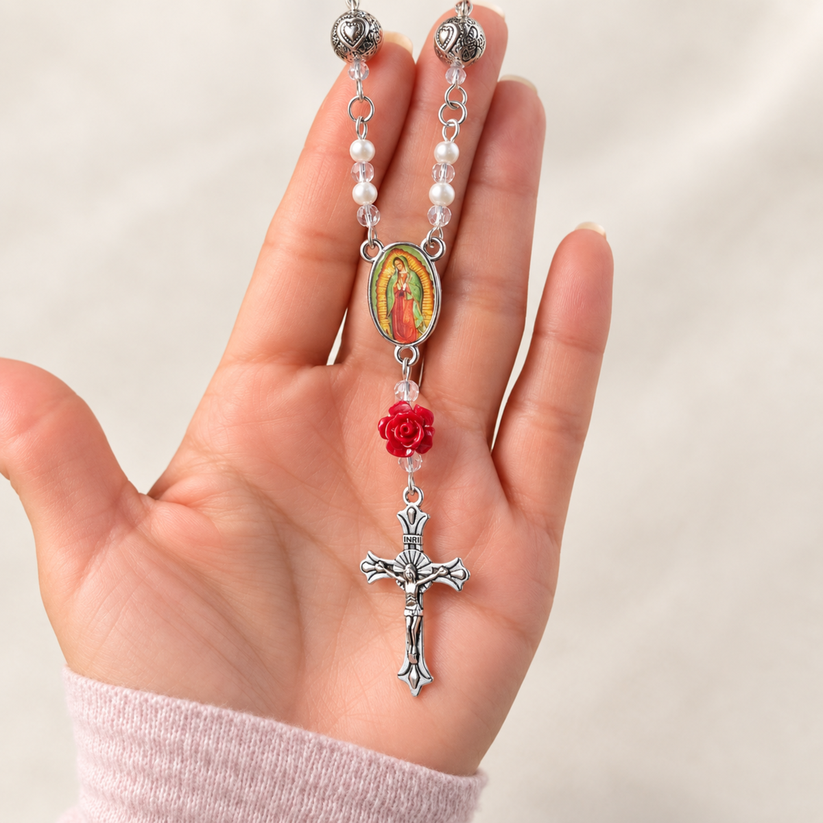 Virgin Mary Metal Bead Rosary Car Charm