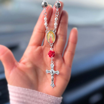 Virgin Mary Metal Bead Rosary Car Charm