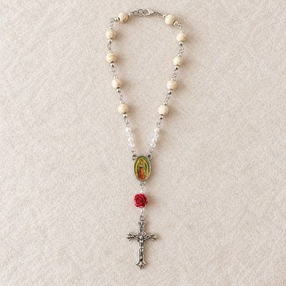 Virgin Mary Ivory Rosary Car Charm