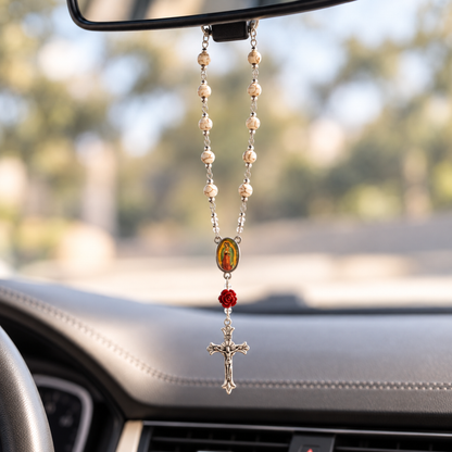 Virgin Mary Ivory Rosary Car Charm