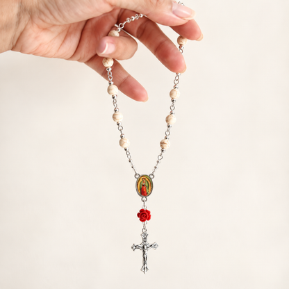 Virgin Mary Ivory Rosary Car Charm