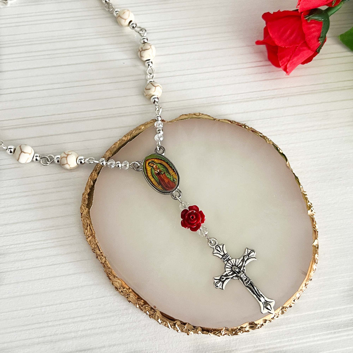 Virgin Mary Metal Bead Rosary Car Charm