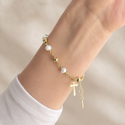 Freshwater Pearl Cross Rosary Bracelet