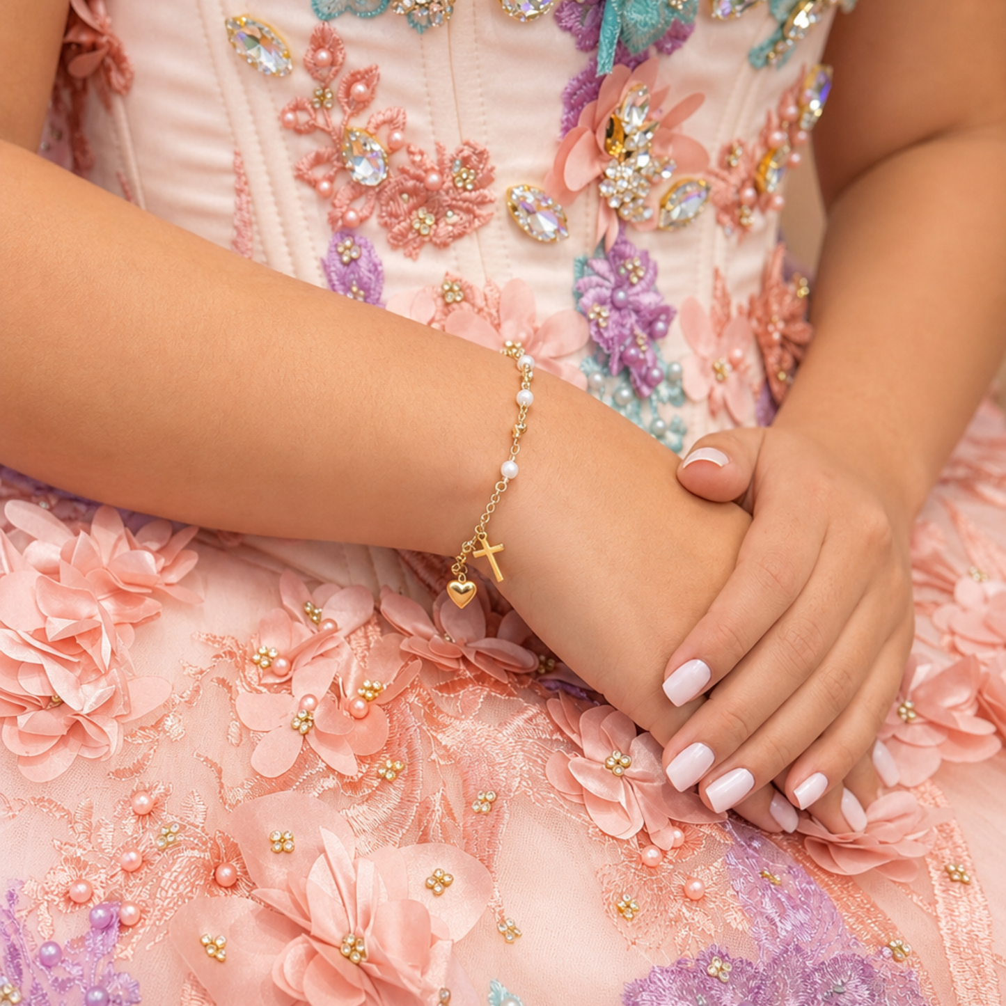 Freshwater Pearl Cross Rosary Bracelet
