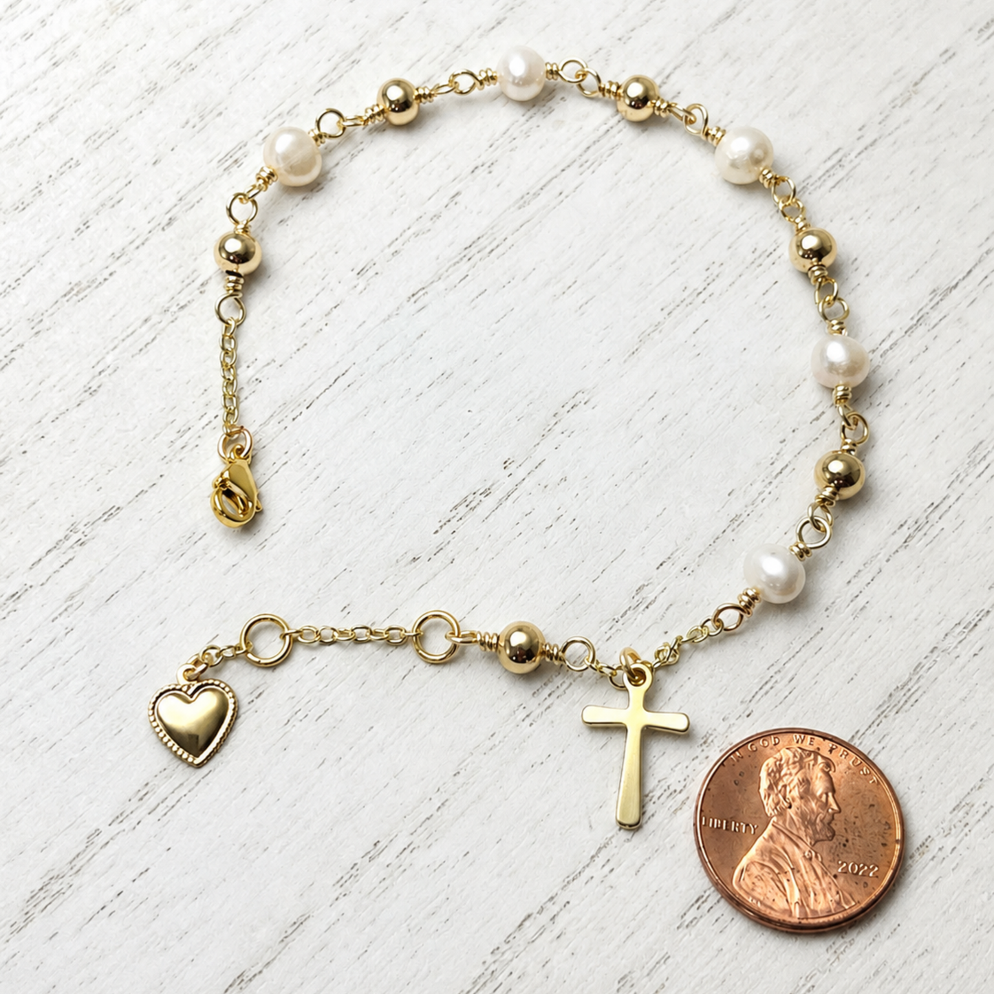 Freshwater Pearl Cross Rosary Bracelet