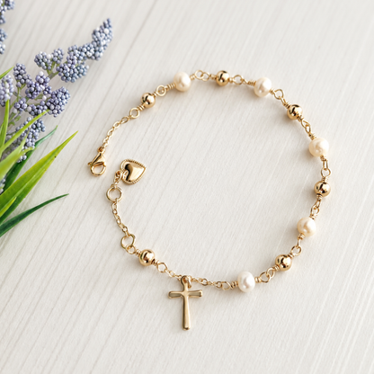 Freshwater Pearl Cross Rosary Bracelet