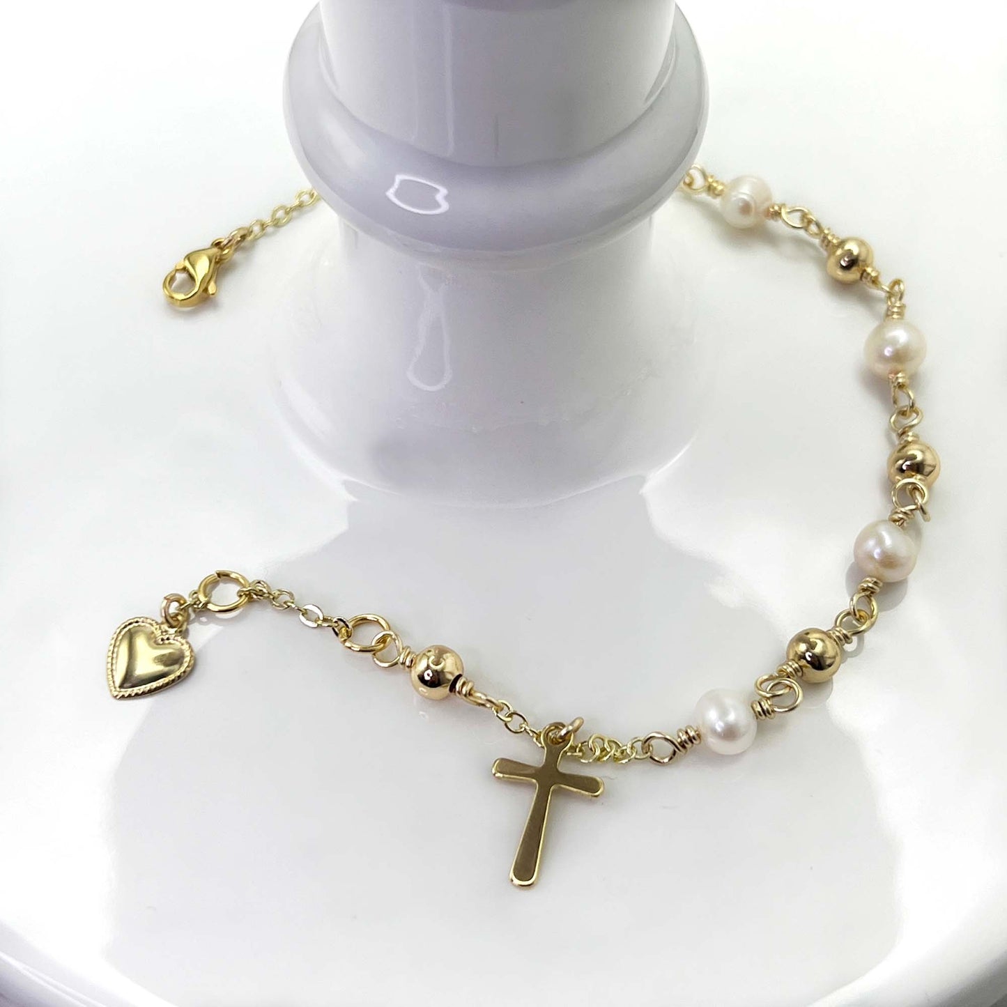 Gold Cross Rosary Bracelet