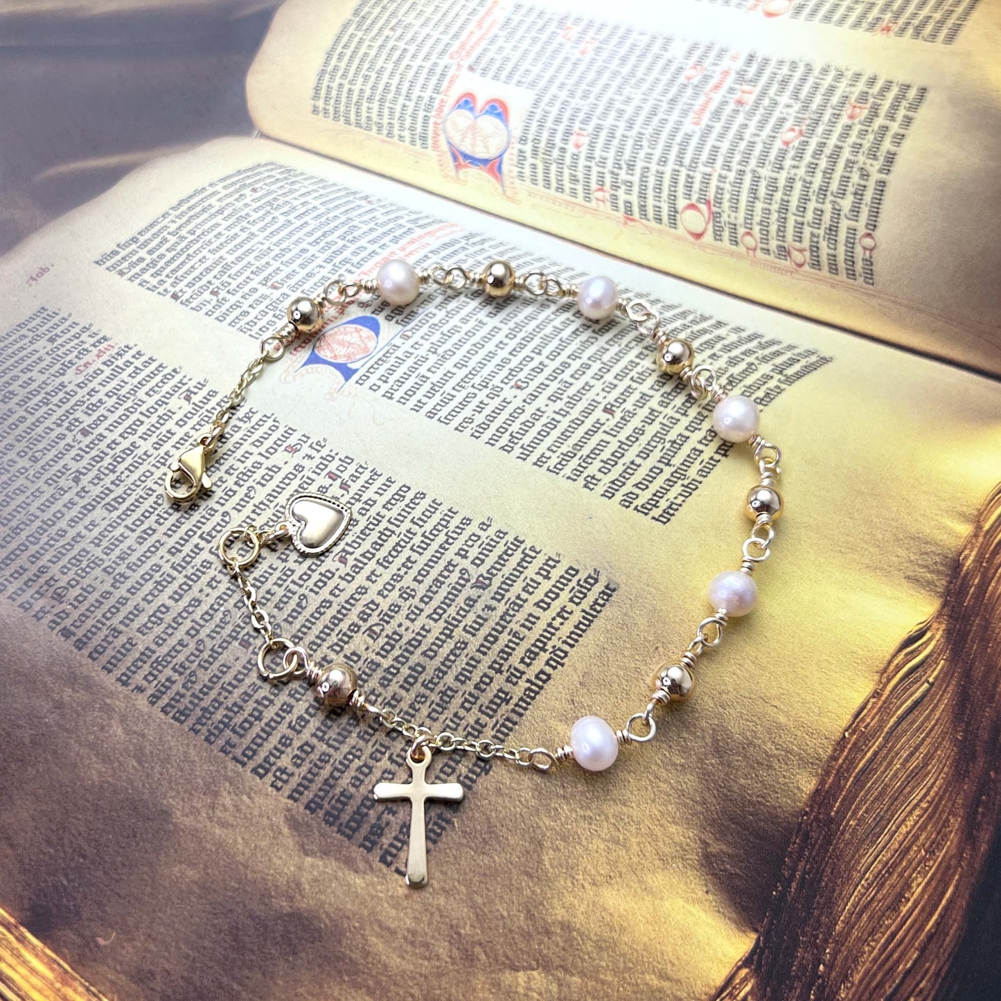 Gold Cross Rosary Bracelet