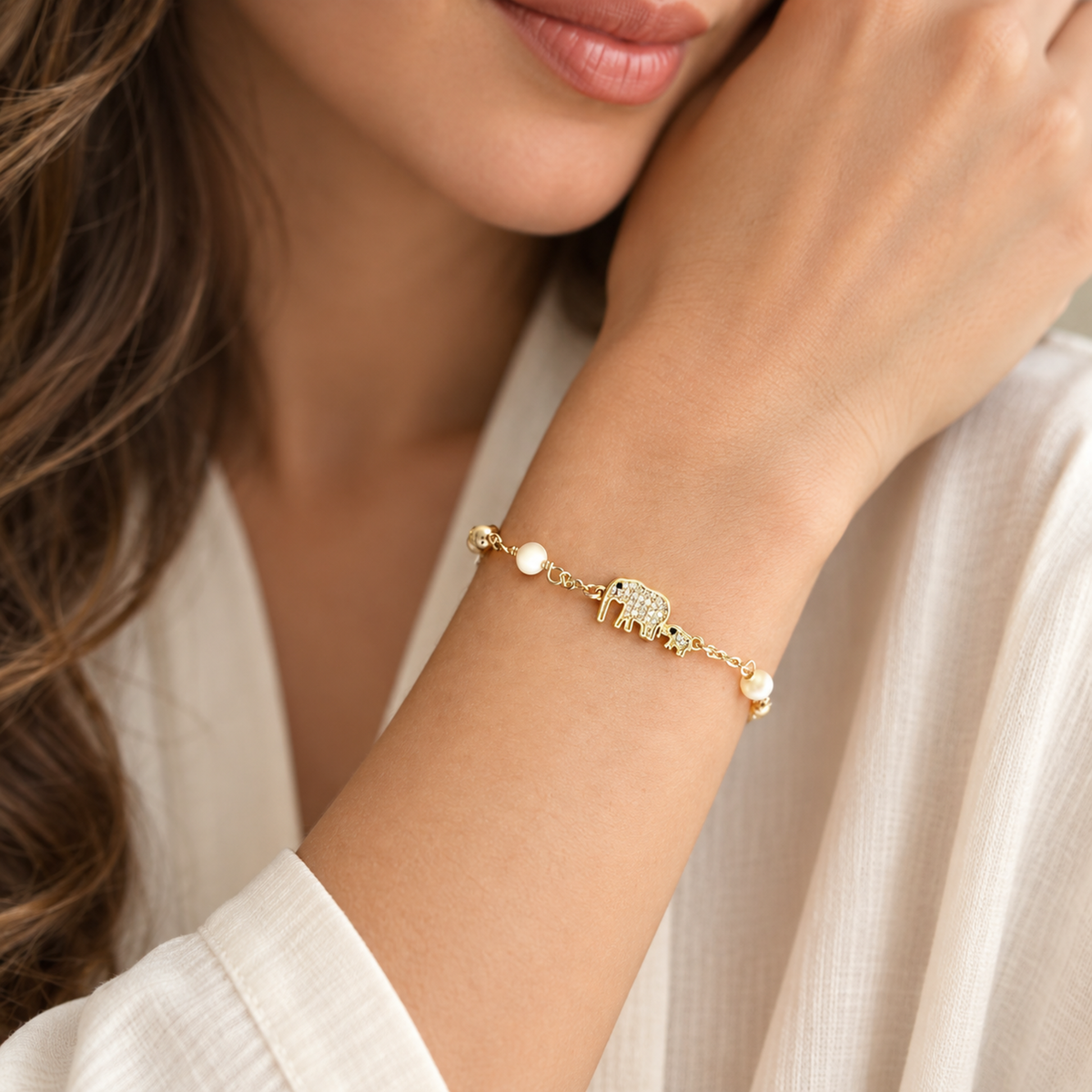 Mom and Baby Gold Elephant Bracelet