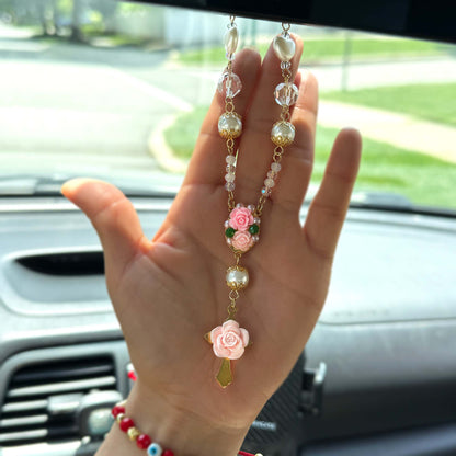 Floral Rosary Car Charm