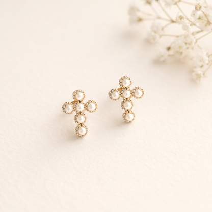 Gold Cross Stud Earrings