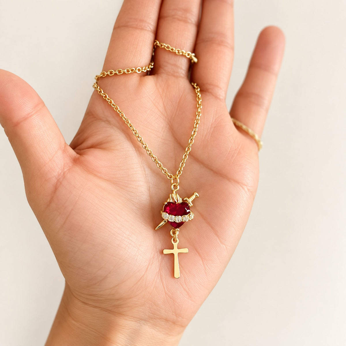 Immaculate Heart of Mary Gold Necklace