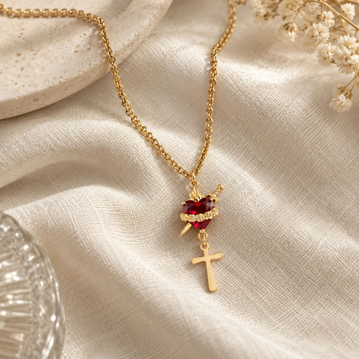 Immaculate Heart of Mary Gold Necklace