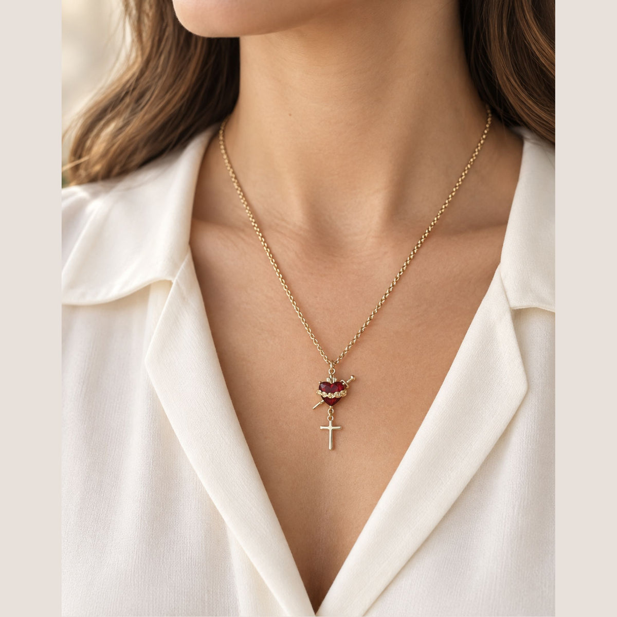 Immaculate Heart of Mary Gold Necklace