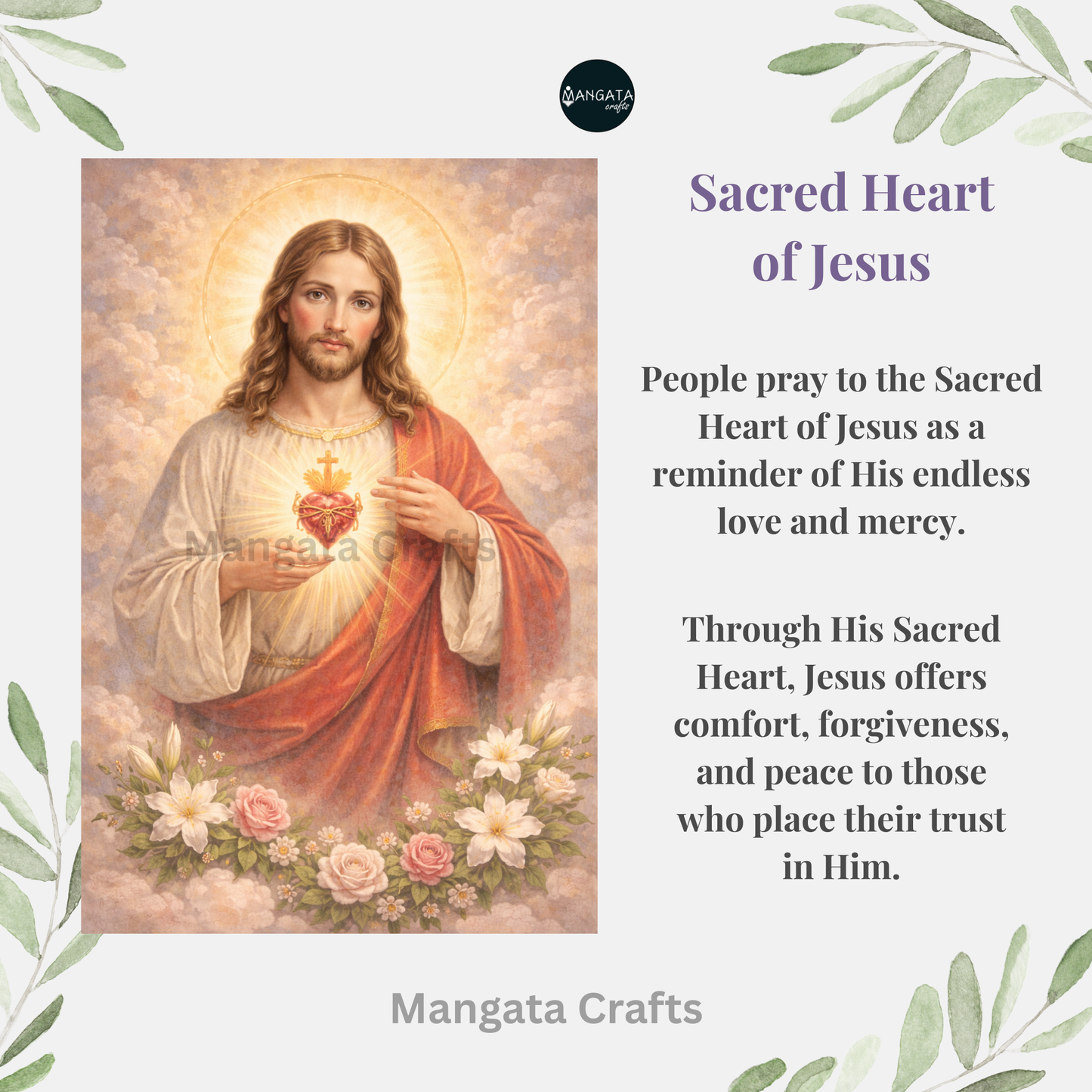 Image of the Sacred Heart of Jesus with descriptive text on a light background