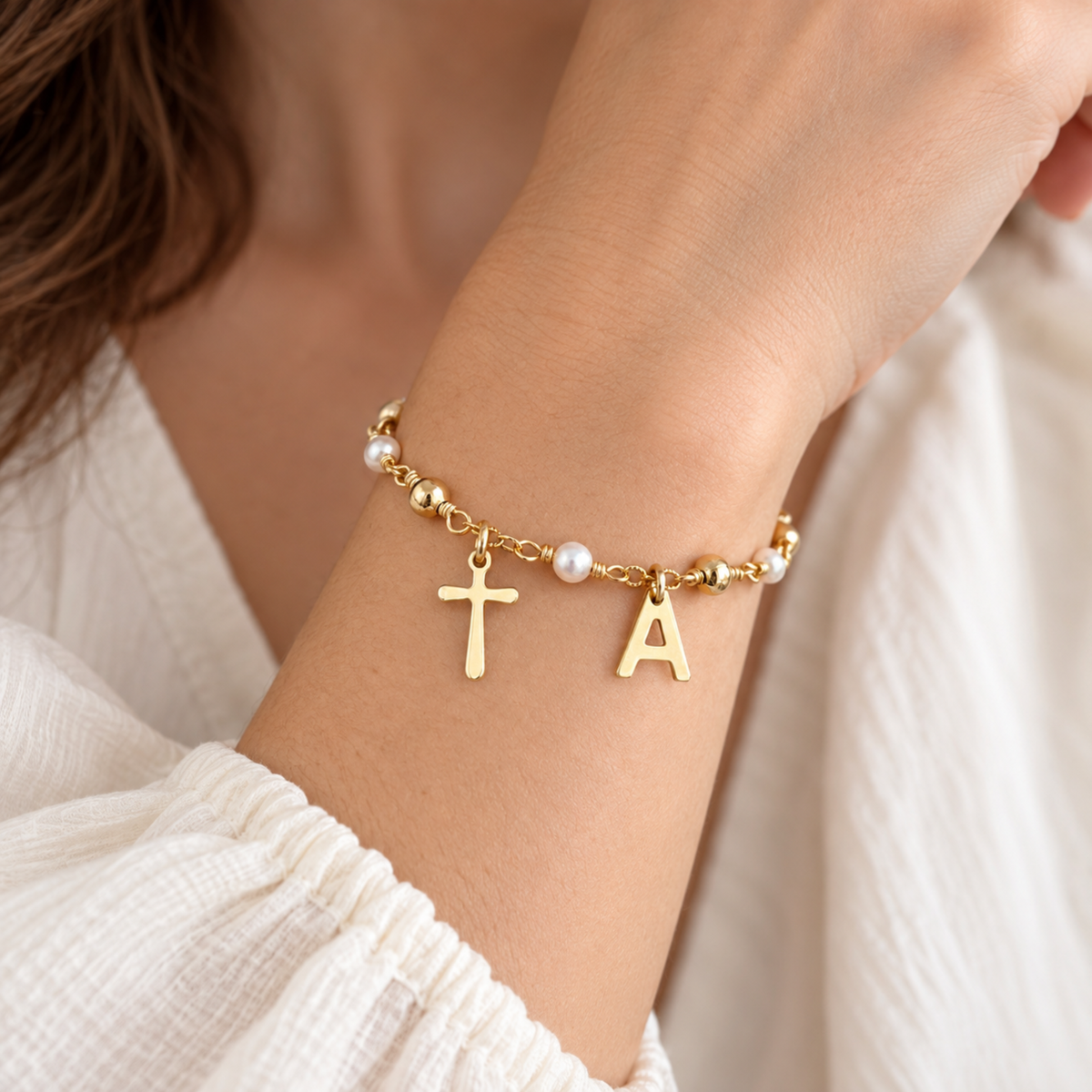 Personalized Initial Rosary Bracelet