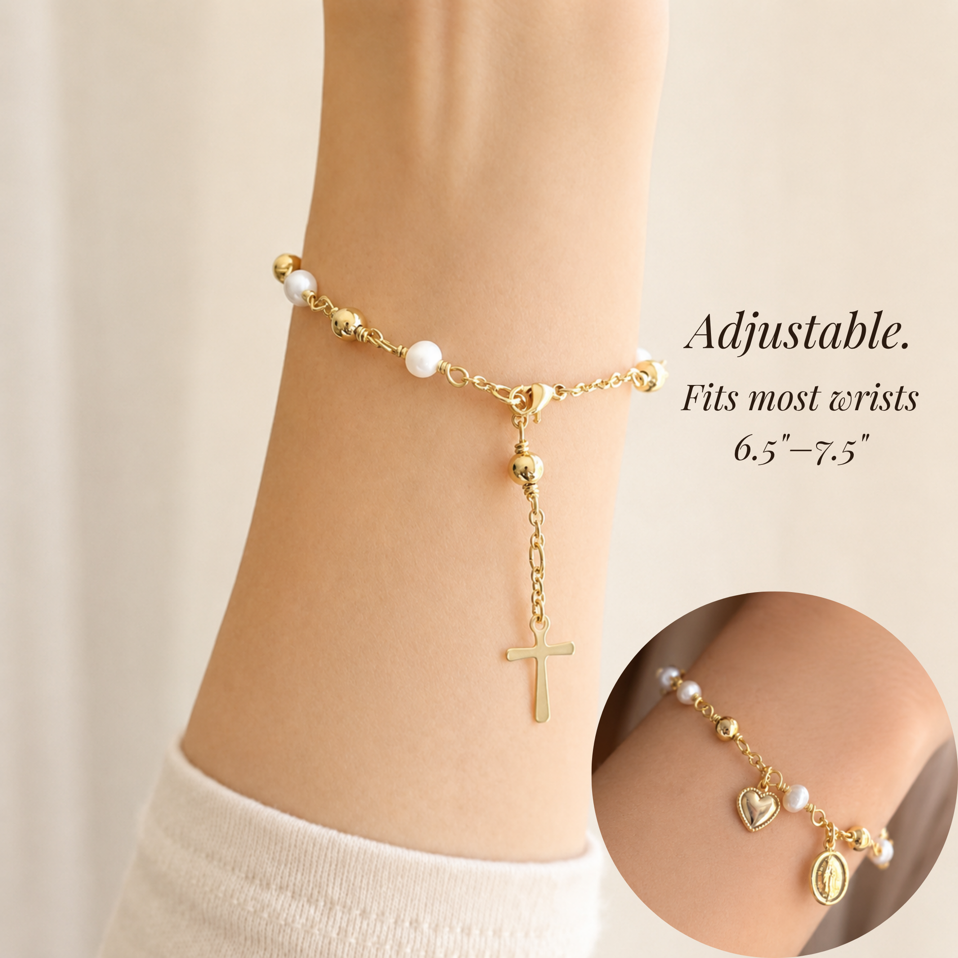 Adjustable one-decade Virgin Mary rosary bracelet