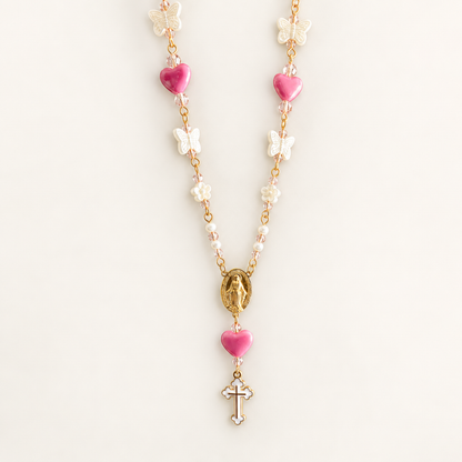 Pink Rosary Car Charm with Miraculous Medal