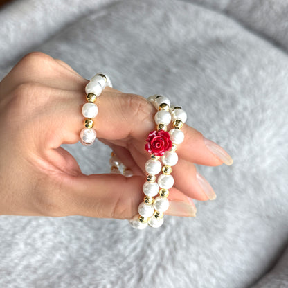 Red Rose Pearl Bracelet
